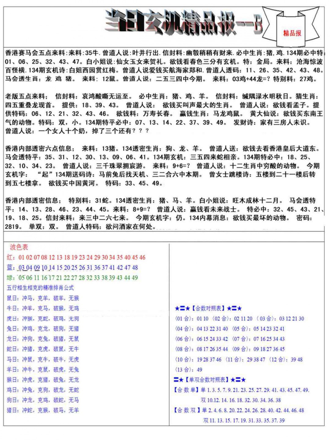 134期当日玄机精品报B[图]