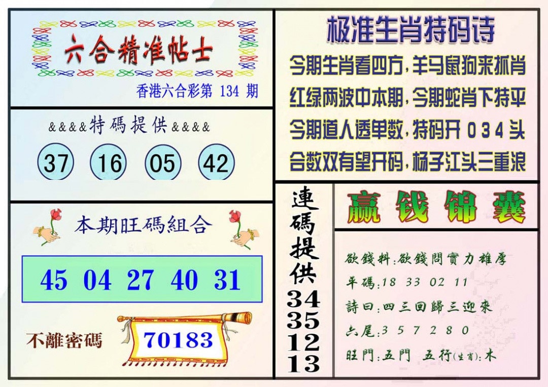 134期精准贴士[图]